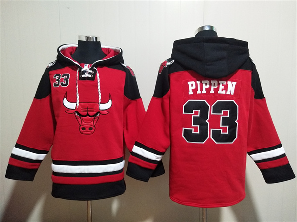 Men's Chicago Bulls #33 Scottie Pippen Red/Black Ageless Must-Have Lace-Up Pullover Hoodie